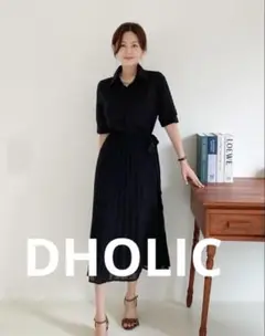 DHOLICラップワンピース　リボンプリーツ　ウエストリボン