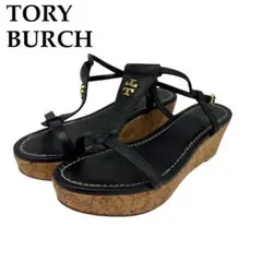 美品 TORY BURCH ミュール サンダル Tロゴ レザー 黒 23cm