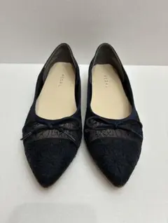 【美品】 REGAL ネイビー レース フラットシューズ リボン 22.5cm