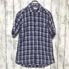 ユニクロ　UNIQLO 半袖　シャツ　メンズ　チェック　Sサイズ　麻　綿