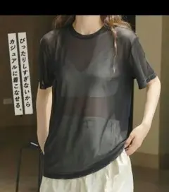 シアー　シースルーTシャツ　透け感　重ね着　ブラック