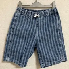 H&M ストライプ ハーフパンツ デニム風ブルー 122