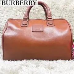 美品✨バーバリー ハンドバッグ ミニボストン ホースロゴ ノバチェック 革 茶色