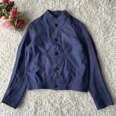 美品✨サイ　スタンドカラージャケット　リネン100%　ネイビー　38/M