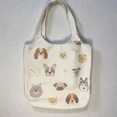 【新品】トートバッグ 犬柄 キャンバス ファスナー内ポケット付 かわいい