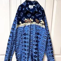 【大きいサイズ】　ヴィンテージ　長袖シャツ　柄シャツ　ノルディック柄　アニマル
