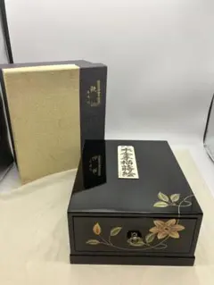 未使用　蒔絵文具箱　小引き出し　引出し　本金手書蒔絵　漆器