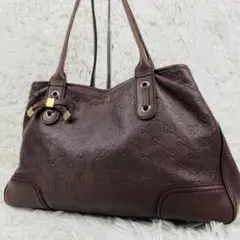 極美品✨グッチ 肩掛け シマレザー ブラウン リボン ホースビット キャンバス