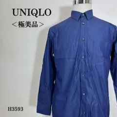 【極美品】ユニクロ +j コットンブロードシャツ 長袖 光沢感 M 紺ブルー