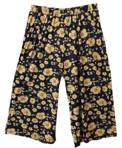 KJC2018◇新品 ワイドイージーパンツ 花柄プリント ブラック系 5L