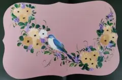 ✨トールペイント作品✨　鳥と花　ティーマット　ピンク