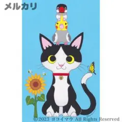 原画「ハチワレ猫 と小鳥ブレーメン」猫/鳥/文鳥/イラスト/アート/絵画/花