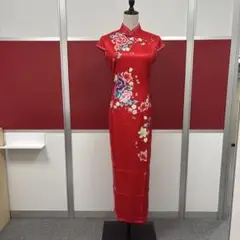 赤 花柄刺繍 チャイナドレスサイズM/L