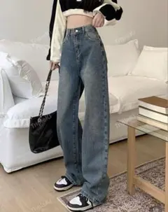 SHEIN ハイウエスト ブルーストレートデニム ミディアムウォッシュ