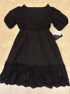 岡部あゆみさんコラボ ワンピース レース 半袖 ミディアム 黒　神戸レタス　新品