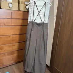 ブラウン サスペンダー付き ワイドパンツL
