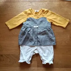 イエロー チェック柄ロンパース