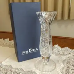 ポロニア　ポーランド製 青色 クリスタルガラス フラワーベース 花柄 エッチング ポロニア ポーランド製 青色 クリスタルガラス フラワーベース