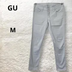 ジーユー ストレッチスキニーデニム コットン混 ライトグレー M