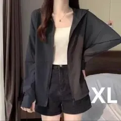 UVカットパーカー 黒 薄手 シアー素材 フード付き ブラック レディース