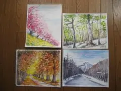原画　四季の風景画（その２）水彩画４点