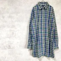 エックスタイル　大きいサイズ　長袖　ネルシャツ　綿混　緑　青　白　春秋　XL
