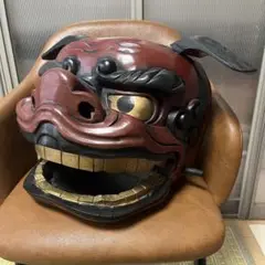 C156 獅子舞　獅子頭　木彫り　置物 C156 獅子舞 獅子頭 木彫り 置物 彫刻・オブジェ