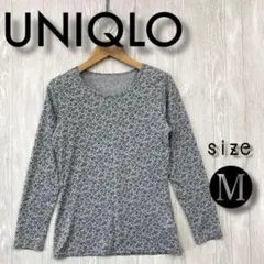 【極美品】 UNIQLO ヒートテックTシャツ M グレー 花柄