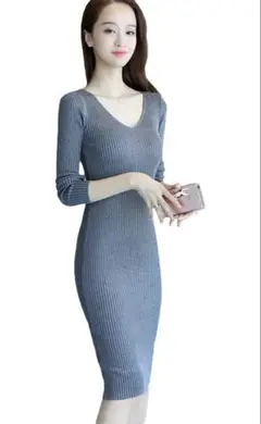 【美品】グレー タイトニットワンピ