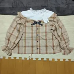 新品　Amourire girl チェック柄 長袖ブラウス リボン　150
