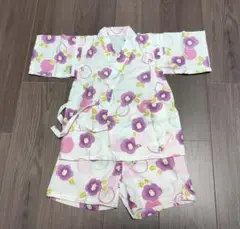 コットン甚平 白地に花柄 100cm