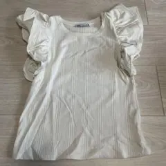 ZARA アイボリー フリル袖 Tシャツ M