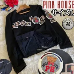 希少L肉厚クマワッぺン【ピンクハウス】裏地総柄ノーカラージャケットsizeL綿