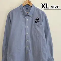 USA古着　ワークシャツ　長袖　XL　ライトブルー　ロゴ　刺繍　TWiT.TV