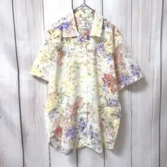 【ジョアンヌレイヤー】 半袖シャツ　フラワー柄　シースルー　Mサイズ