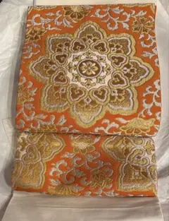 美品　豪華　オレンジ　金蘭　袋帯