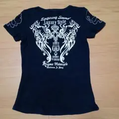 翼＆クロス＆スカルのTシャツ ブラックＭ☆ピタＴ