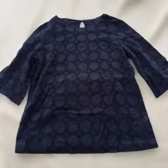 ネイビー コットブラウス 刺繍 カットソー コットン