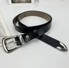 ☆数量限定☆ウエスタンベルト アメカジ ナローベルト レザー 牛革 BK×SV