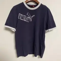 PUMA プーマ ネイビー Tシャツ ロゴ入り L