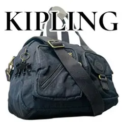 【美品】KIPLING 2wayショルダーバッグ トート ハンド 総柄 ブラック