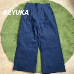 KEYUKA ネイビーワイドパンツ ゴムウエスト　ストレッチ素材　F