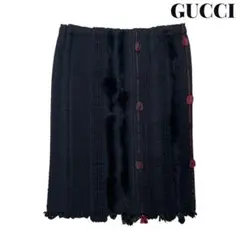【美品】GUCCI グッチ ウール ファー 毛皮 スカート 38 ブラック 高級
