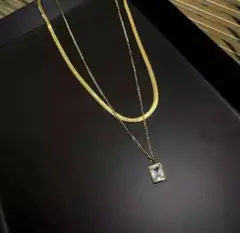 N-97.ゴールド　ネックレス　czダイヤモンド　アレルギー対応　ダブル
