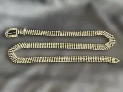 【レディース ベルト】ストーン付き メタルベルト シルバー 全長97cm ★美品
