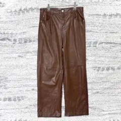フェイクレザーパンツ ストレート ワイド ブラウン 秋冬 XL ベルシュカ