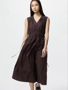 UNIQLO ユニクロ コットンギャザーワンピース　ブラウン Mサイズ