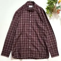 【dunhill】美品✨長袖シャツ　チェック柄　トップス　ブラウン　メンズL