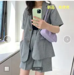 【セットアップ】チェック柄半袖ジャケットとハーフパンツ