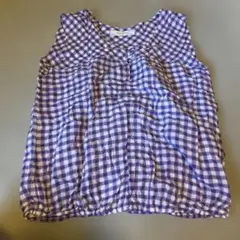ZARA BASIC 紫と白のチェック ノースリーブ L ブラウス　ザラ